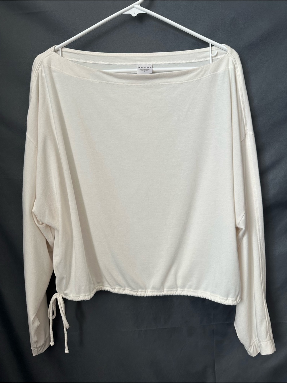ATHLETA Ivory Cool Down Boat Neck Side Tie Long Sleeve Top Medium Women’s